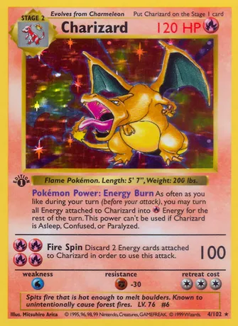 Charizard holo rare, card 4/102 from Base Set