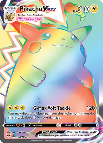 Pikachu VMAX rainbow rare, card 188/185 from Vivid Voltage